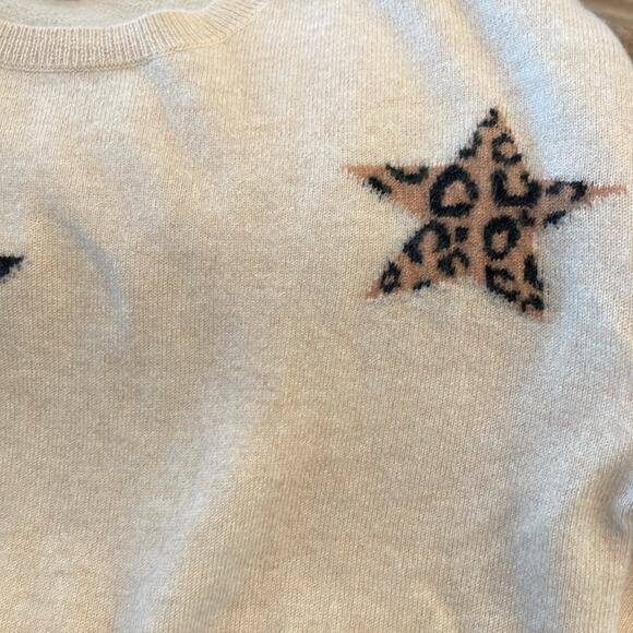 MAGASCHONI cream novelty star animal print cashmere crew neck sweater medium - Picture 10 of 10